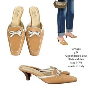Vintage y2k made in italy Coach beige Bow Slides Mules sz. 7-7.5